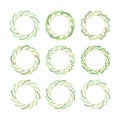 Green and golden twisted leaves Christmas wreaths set design elements on white background