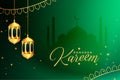 Green and golden ramadan kareem eid festival card design