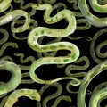 Green Goldy Skin Viper Snake watercolor pattern