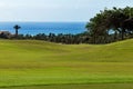 green golf course in the municipality of Pajara in the south of Fuerteventura with the sea in the background Royalty Free Stock Photo