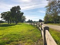 Green golf field and blue cloudy sky. american landscape Royalty Free Stock Photo