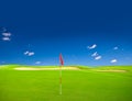 Green golf field with blue sky Royalty Free Stock Photo