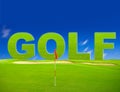 Green golf field with blue sky background Royalty Free Stock Photo