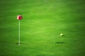 Green golf land and ball near the hole Royalty Free Stock Photo