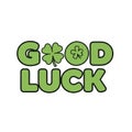 Green good luck text with clover elements on transparent background Royalty Free Stock Photo