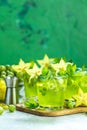 Green gooseberry and carambola cocktail or detox drink