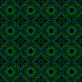 Green gradient on black hand drawn wavy line tile in a circle seamless repeat pattern background Royalty Free Stock Photo