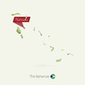 Green gradient low poly map of The Bahamas with capital Nassau