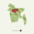 Green gradient low poly map of Bangladesh with capital Dhaka