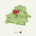 Green gradient low poly map of Belarus with capital Minsk