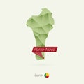 Green gradient low poly map of Benin with capital Porto-Novo