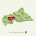 Green gradient low poly map of Central African Republic with capital Bangui