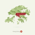 Green gradient low poly map of Hong Kong with capital Hong Kong