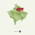 Green gradient low poly map of Kosovo with capital Pristina