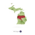 Green gradient low poly map of Michigan with capital Lansing Royalty Free Stock Photo
