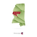 Green gradient low poly map of Mississippi with capital Jackson Royalty Free Stock Photo