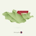 Green gradient low poly map of Mongolia with capital Ulaanbaatar