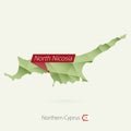 Green gradient low poly map of Northern Cyprus with capital North Nicosia