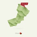 Green gradient low poly map of Oman with capital Muscat