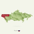 Green gradient low poly map of Russia with capital Moscow