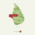 Green gradient low poly map of Sri Lanka with capital Colombo