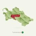 Green gradient low poly map of Turkmenistan with capital Ashgabat