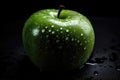 Green Granny Smith Apple Metallic Drops On Black Background. Generative AI Royalty Free Stock Photo