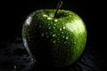 Green Granny Smith Apple Metallic Drops On Black Background. Generative AI Royalty Free Stock Photo