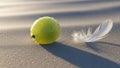 Green Grape with Dew Drops and a Delicate White Feather on a Sandy Beach Royalty Free Stock Photo