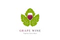 Green Grape Leaf with Wine Whiskey Glass Logo Design Vector Royalty Free Stock Photo