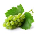 bunch of green grapes with leaves isolated on white background Royalty Free Stock Photo