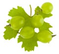Green grapes with green leaf isolated on white background close-up Royalty Free Stock Photo