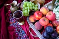 Green Grapes, Plums, Peaches, Nectarines, Jugs, A Glass Of Wine, White Hydrangea, A Dutch Still Life On A Silk Tablecloth, With