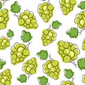 Green grapes seamless pattern. Hand drawn grapes isolted on a white background. Line art style vector illustration.