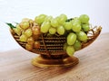 Green Grapes in vintage bowl. Organic food