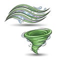 Green Graphic Weather Elements: Wind Gust and Tornado Isolated Royalty Free Stock Photo