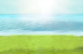 Green grass beach paradise photo and 3D render background Royalty Free Stock Photo