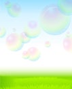 Green grass, blue sky and Soap Bubbles Royalty Free Stock Photo