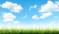 Green grass, blue sky, white clouds landscape background Royalty Free Stock Photo
