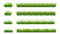 Green grass border. Landscaped lawns, meadows clipart. Isolated organic lawn shapes, leaves and garden elements