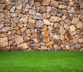 Green grass with brown stone background Royalty Free Stock Photo