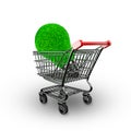 Green grass bulb in shopping cart, energy saving, 3D illustration Royalty Free Stock Photo