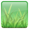 Green grass button. Glossy cartoon interface element