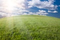Green Grass Field, Blue Sky and Sun Royalty Free Stock Photo