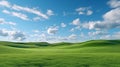 Green grass field on small hills and blue sky with clouds Royalty Free Stock Photo