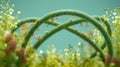 Green grass with flowers. DNA structure made out of green.