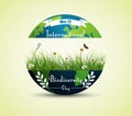 Green grass and flowers inside earth for International biodiversity day background Royalty Free Stock Photo