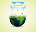 Green grass and flowers inside earth for International biodiversity day background Royalty Free Stock Photo