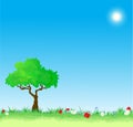Green grass, flowers and tree, 10eps Royalty Free Stock Photo