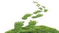 Green grass footprints, ecology concept of carbon footprint and emissions, 3D illustration Royalty Free Stock Photo